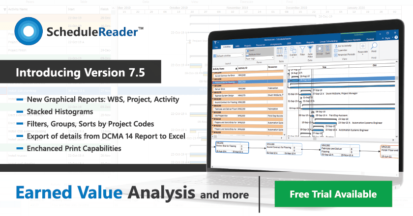 earned value analysis in schedulereader1